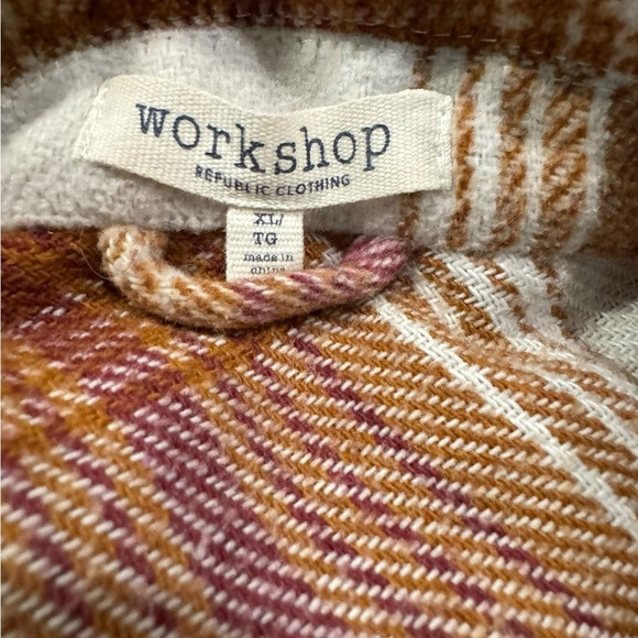 EUC Workshop Republic Clothing XL Flannel Shacket Maroon Burnt Orange Off white - Picture 5 of 8